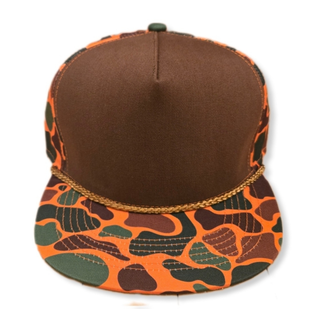 Old School Brown Orange Camo Rope Snapback Hat